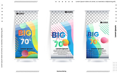 Business Roll Up Set. Standee Design. Banner Template, Abstract Blue Geometric Triangle Background vector, flyer, presentation, leaflet, j-flag, x-stand, x-banner, exhibition display