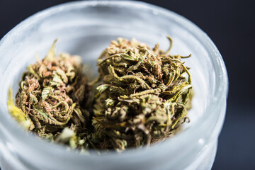 medical marijuana buds in a jar