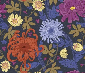 Gordijnen Floral Vintage colourful seamless pattern, botanical background. Arts and Crafts movement. Design for fabric, fashion clothes, wallpaper, stationery, wrapping paper © ringele