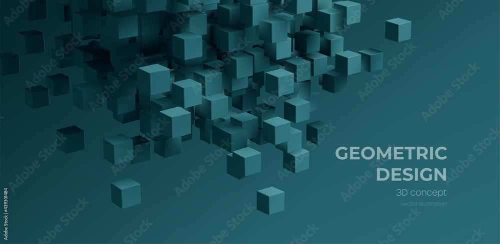 Wall mural modern digital geometric cube abstract background. stylish realistic poster with black 3d cube backg
