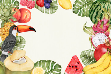 Hand drawn tropical fruit frame illustration © Rawpixel.com