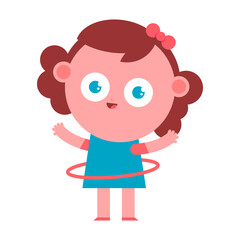 Cute girl with hula hoop vector cartoon character isolated on a white background.