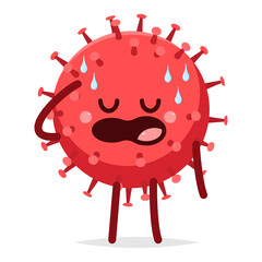 Cute sweating virus vector cartoon character isolated on a white background.