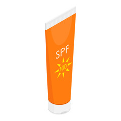 Orange sun cream sunscreen with SPF bottle tube