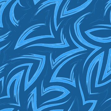 Vector seamless pattern of blue zigzags and corners .Vector seamless geometric pattern of abstract shapes from stripes and lines.Texture of sea streams of a river or ocean.