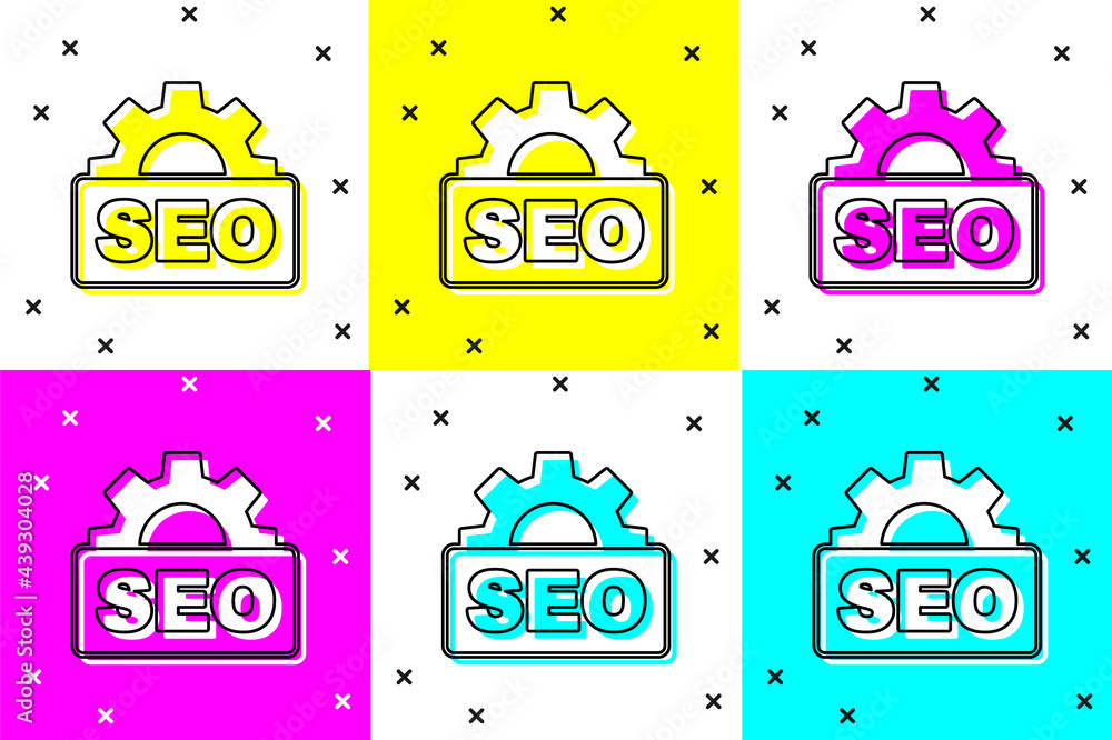 Poster set seo optimization icon isolated on color background. vector
