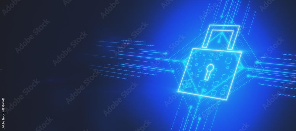 Aufkleber glowing lock interface on blue background with mock up place. digital security and protection concep
