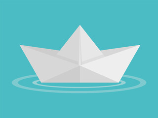 Paper boat origami on water wave icon. Vector illustration.