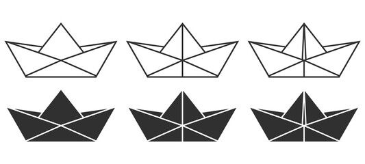 Set of folded paper boat icon. Vector illustration.