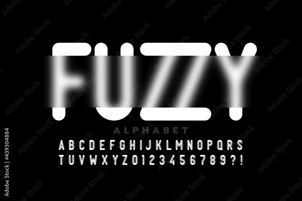 Fototapete blurry effect font design, fuzzy alphabet, letters and numbers vector illustration