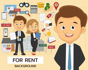 For rent concept background. Flat icons.