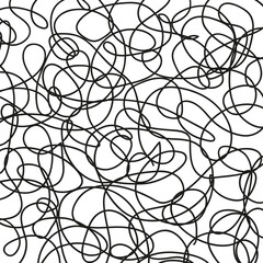 Chaos pattern. Abstract texture. Random chaotic lines. Intricate wallpaper. Hand drawn dinamic scrawls. Black and white illustration. Background with lines and waves. Universal texture. Art creation