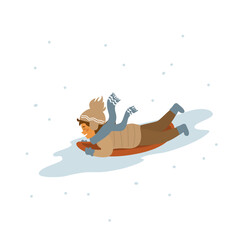 cute baby girl snow sledding isolated vector illustration graphic