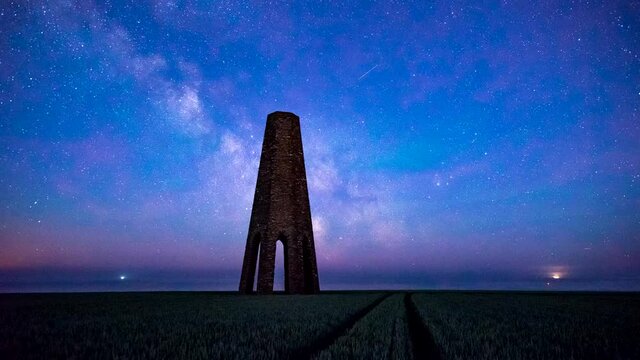 Time Lapse movie of Milky Way over The Daymark, Devon, England, Europe