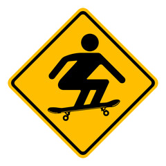 Surf Skate symbol isolated on white background, warning sign on traffic road