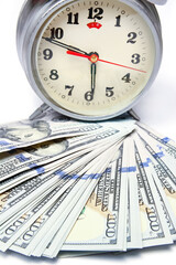 dollar business money with a clock on white background