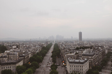 Paris cityscapes from above in the fog
