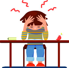 the boy is having a hard time doing his homework at school
