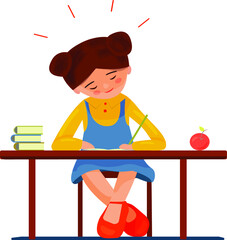 smart girl nerd doing homework to school