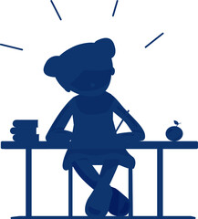 shadow silhouette clever girl doing homework for school