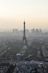Paris from above in the fog cityscape