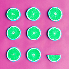 Aerial view of colorful citrus slices