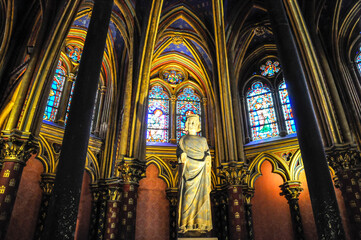 Interiors of an old church with stained glass windows