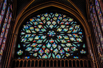 Interiors of an old church with stained glass windows