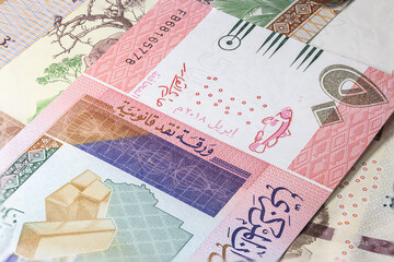 Close up to fifty pounds of the Republic of Sudan. Paper banknotes of the African sudanese country. Detailed capture of the front art design. Detailed money background wallpaper. Currency bank note