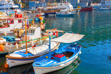 Greek island Hydra main Port iat Saronikos gulf - 439312684