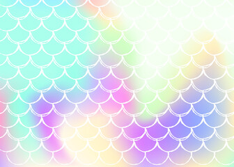 Holographic mermaid background with gradient scales.