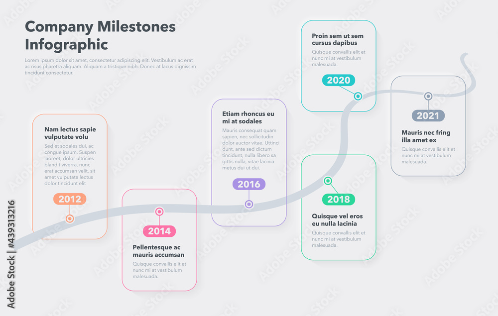 Poster business infographic for curved road map timeline with colorful pointers. easy to use for your websi
