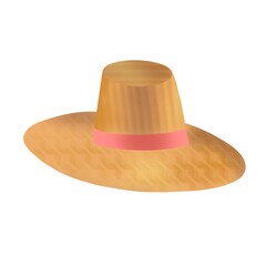 Large brim straw hat on white background, separate item.