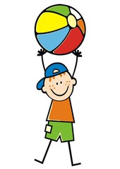 boy and beach ball, color vector illustration on white background