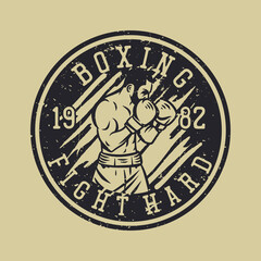 t shirt design boxing fight hard with boxer vintage illustration