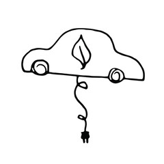 Doodle hand drawn electric car.Hand drawn lineart element.