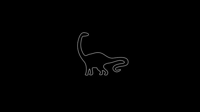 white linear silhouette of a huge dinosaur. the picture appears and disappears on a black background.