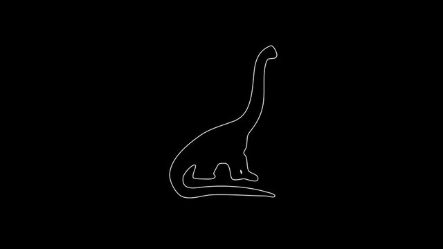 white linear silhouette of a dinosaur with a long neck. the picture appears and disappears on a black background.