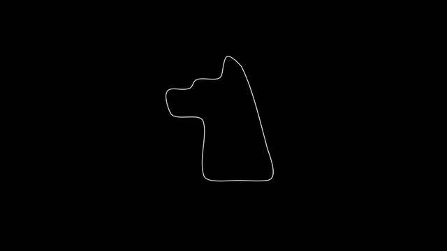 white linear silhouette of a dog. the picture appears and disappears on a black background.