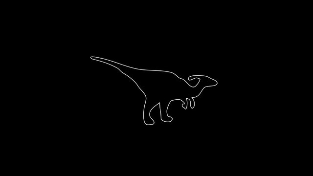 white linear dinosaur silhouette. the picture appears and disappears on a black background.