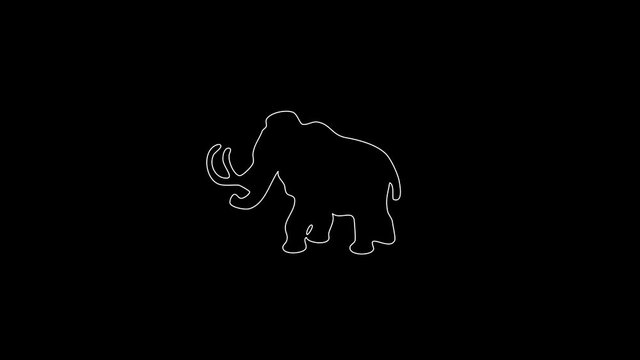 white linear silhouette of a mammoth. the picture appears and disappears on a black background.