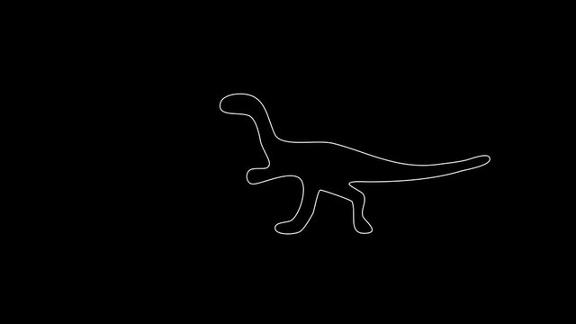 white linear silhouette of a small dinosaur. the picture appears and disappears on a black background.
