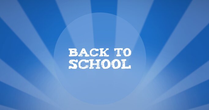 Composition of text back to school in white on blue banded background