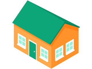 Simple Flat Isometric Orange and Green Color House Vector Illustration Icon