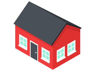 Simple Flat Isometric Red Color House Vector Illustration Icon