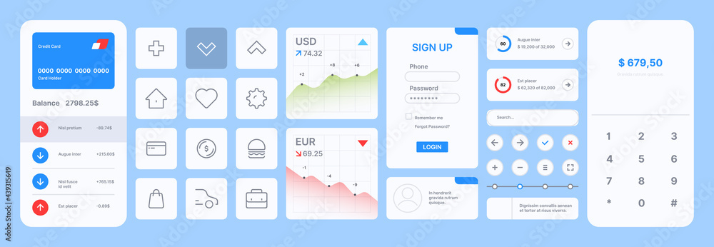 Poster Modern web ui. User interface items for websites design modern templates infographics collection buttons frames dividers navigation search bar creativity menu garish vector set