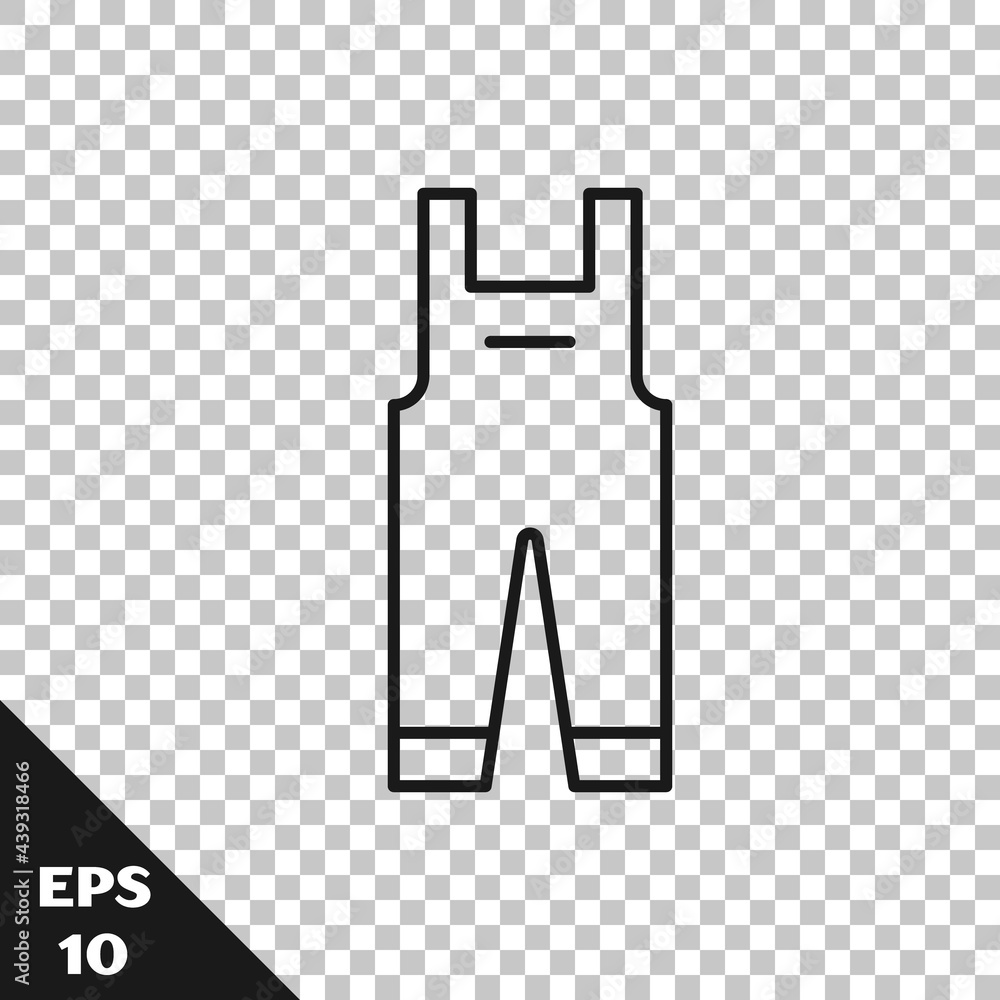 Poster black line work overalls icon isolated on transparent background. vector