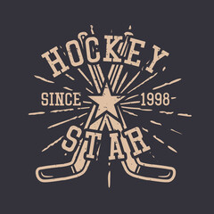Fototapeta na wymiar t shirt design hockey star with hockey stick vintage illustration
