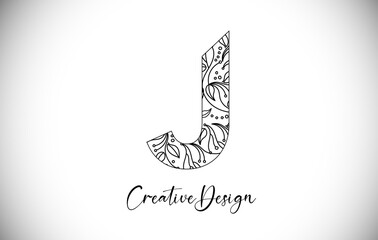 Elegant Letter J Logo made of Flowers and Leafs in Monoline Creative Vector Design Logo