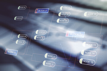 Abstract virtual coding concept on blurry abstract metal background. Multiexposure